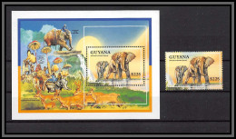 80925a Guyana Mi BF N°201 + 3872 Elephants Elephant Dk Kenya Thailand India TB Neuf ** MNH Animaux Animals 1992 - Elefanti