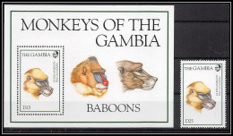 80913b Gambia Gambie Mi BF N°229 +timbre Guinea Baboons Babouins Singes Ape Apes Monkeys ** MNH Animaux Animals 1994 - Singes