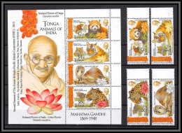 81617a Tonga 2015 Mi 67 2074/2077 Mahatma Gandhi Inde India Animals Flowers Tigre Tiger Cobra Serpent Leopard ** MNH - Tonga (1970-...)