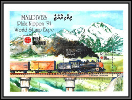 81348 Maldives Mi BF N°201 TB Neuf ** MNH Train Trains Of Japan 1991 C 56 Steam Locomotive Phila Nippon 91 - Treni