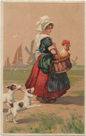 4268 - Fillette Hollandaise - Coq - Chiens " En Relief" - Scènes & Paysages