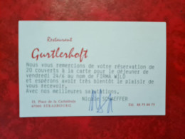 Carte De Visite STRASBOURG RESTAURANT GURTLERHOFT PLACE CATHEDRALE - Visitekaartjes