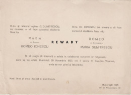 Romania - Bucuresti - Invitatie Nunta - Faire-part Mariage (1925) - Annunci Di Nozze