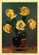 Fleurs : Roses Dans Un Vase / Meilleurs Vœux (voir Scan Recto/verso) - Flowers