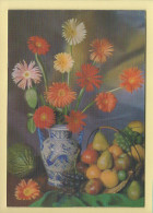 Fleurs : Fleurs Dans Un Vase Et Corbeille De Fruits / Carte 3D Relief (voir Scan Recto/verso) - Flowers
