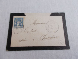 FRANCE.ENVELOPPE.TIMBRE SAGE.15CTS BLEU.CACHET ARROU.A M.TRUBERT NOTAIRE A CHATEAUDUN.1899 - 1877-1920: Période Semi Moderne