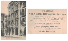 CARTE POSTALE De PUIGCERDA GRAN HOTEL RESTAURANT EUROPA B. CARLAPS PROPRIETARIO FACHADA PRINCIPAL PLAZA MAYOR - Autres & Non Classés