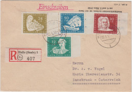 5/1  Deutschland Einschreiben Umschlag DDR 1950 MI#256-259   RECO Halle (Saale)1 - 19a -INNSBRUCK - Briefe U. Dokumente