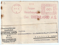 Company Postcard - Fire Insurance Company "RHEINLAND" A.G. Neuß - Mechanical Postal Seal DR006 - September 12, 1933 - Briefkaarten
