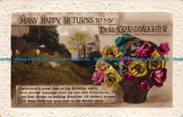 R160823 Many Happy Returns To My Dear Granddaughter. Cattle. Roses On Basket. RP - World