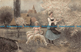R160822 Old Postcard. Woman With Girl Feeding Sheeps. Carlton. 1912 - World