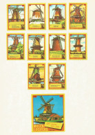 Netherlands 10 + 1 Old Matchbox Labels - Old Mills, Serie 21 # 201-210 - Luciferdozen - Etiketten