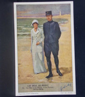 92 CHROMOS . LE ROI ALBERT . 5 . LE ROI ET LA REINE A LA PANNE  1914 . 1918 .  . LIEBIG . - Liebig