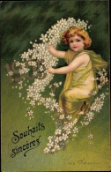 Lithographie Jahreszahl 1905, Kind-Portrait, Weiße Blumen - Autres & Non Classés