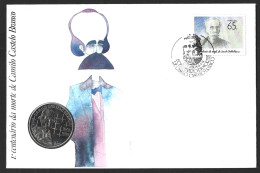 Envelope With Coin Marking The 100th Years Of Death Of Writer Camilo Castelo Branco. Envelop Met Munt Ter Gelegenheid Va - Schrijvers