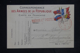 FRANCE - Oblitération Trésor Et Postes En Rouge Sur Carte Fm En 1914 Pour Paris - L 153025 - WW I