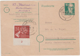 9/1 Deutschland POSTKARTE DDR 1950 Halle (Saale)  MI#275  - INNSBRUCK - Briefe U. Dokumente