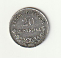 Italie - 20 Centesimi  1863 "argent"  Victorio Emanuelle II - 1861-1878 : Vittoro Emanuele II