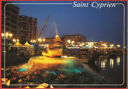 Pyrénées-Orientales ( 66 ) Saint-Cyprien : Fontaine Et Port De Plaisance De Nuit  - Carte écrite - Saint Cyprien