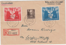 12/1  Deutschland EINSCHREIBEN  Umschlag  DDR RECO Döbeln  1951 MI#217-284-285 - - Covers & Documents