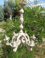 Lustre Ancien 6 Bras Branches En Bois Peint Gustavien - Lighting & Lampshades