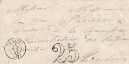 France Alsace Lettre Taxée 25 Brumath 1852 - Covers & Documents