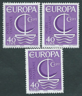 Italia 1966; EUROPA CEPT Da Lire 40. Tre Valori Singoli. - 1961-70:  Nuovi