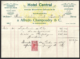 Receipt From The Hotel Central Do Maranhão, Brazil From 1917. Tax Stamp Of 300 Réis. Ontvangstbewijs Van Hotel Central D - Portogallo
