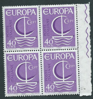 Italia 1966; EUROPA CEPT Da Lire 40. Quartina Di Bordo Destro. - 1961-70: Nieuw/plakker