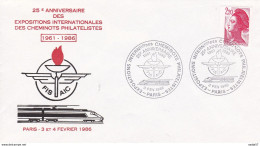 France Rep. Française 1986 Cover / Brief / Enveloppe - 25e Ann. Exp. Int. Cheminots Philatelistes 1961-1986 FISAIC - Trains