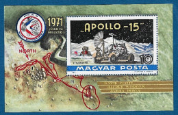 UNGHERIA - 1972 - BF NUOVO STL DA 10 Fo. DEDICATO ALLA MISSIONE APOLLO 15 - IN  OTTIME CONDIZIONI. - Hojas Bloque