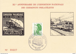 France Rep. Française 1983 Card / Karte / Carte Postale - XLme Ann. Exp. Nat. Cheminots Philatélique - 1942 -1982 - Trains