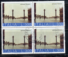 ITALIA REPUBBLICA ITALY REPUBLIC 1973 SALVIAMO VENEZIA SAVE VENICE LIRE 300 QUARTINA BLOCK USATO USED OBLITERE' - 1971-80: Usati