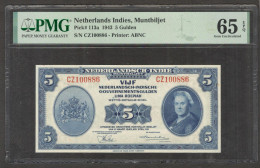 Netherlands Indies Civil Administration 5 Gulden Wilhelmina P-113a 1943 PMG 65 EPQ - Indonesië