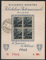 Italia Repubblica - 1946 - N.Cartoncino Ricordo Della Mostra Filatelica Internazionale Di Milano 1946, Numerato. - 1946-60: Poststempel