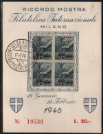 Italia Repubblica - 1946 - N.Cartoncino Ricordo Della Mostra Filatelica Internazionale Di Milano 1946, Numerato. - 1946-60: Poststempel