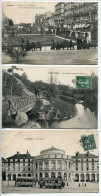 LOT 3 CPA Voyagé 1915 * RENNES Place République Nouveaux Jardins Vilaine / Nouveau Jardin Thabor / Le Théâtre (Tramways) - Rennes