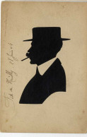 SILHOUETTE  OMBRE  PORTRAIT HOMME  FETE DE MAILLY 1904  -  COLLAGE SUR CARTE POSTALE - Scherenschnitt - Silhouette