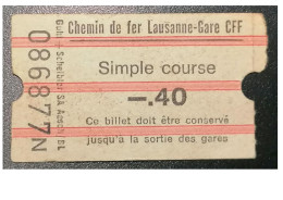 Ticket  Chemins De Fer Suisses Lausanne Gare CFF - Andere & Zonder Classificatie