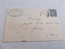 FRANCE.LETTRE.TIMBRE SAGE.15CTS BLEU.DE CLOUTERIE FORGEE CACHET  FIRMINY.A M JOSEPH COSTA  A A JACCIO. - 1877-1920: Semi Modern Period