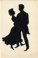 SILHOUETTE  OMBRE  COUPLE DE DANSEURS  -  COLLAGE SUR CARTE POSTALE - Scherenschnitt - Silhouette