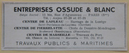 Publicité, Entreprises OSSUDE Et BLANC, Travaux Publics Et Maritimes, Paris, Marseille, 1950 - Publicités