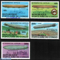 Congo Republic 1977 Zeppelins 5v, Mint NH, Transport - Zeppelins - Zeppelins