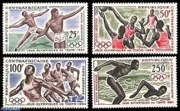Central Africa 1964 OLympic Games Tokyo 4v, Mint NH, Sport - Athletics - Basketball - Olympic Games - Swimming - Athletics