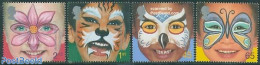 Great Britain 2001 Millennium, Face Paintings 4v, Mint NH, Nature - Butterflies - Cats - Flowers & Plants - Owls - Unused Stamps