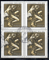 ITALIA REPUBBLICA ITALY REPUBLIC 1973 MICHELANGELO MERISI IL CARAVAGGIO LIRE 25 QUARTINA BLOCK USATO USED OBLITERE' - 1971-80: Used