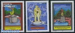 Ivory Coast 2000 Monuments 3v, Mint NH, Art - Sculpture - Unused Stamps