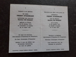 Freddy D'Haeseleer ° Elsene 1914 + Knokke 1991 X Mariette Van Brabant (Fam: De Wispelaere) - Décès