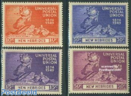 New Hebrides 1949 75 Years UPU 4v E, Unused (hinged), Transport - U.P.U. - Railways - Ships And Boats - Unused Stamps
