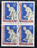 ITALIA REPUBBLICA ITALY REPUBLIC 1974 EUROPA UNITA CEPT LIRE 50 QUARTINA BLOCK USATO USED OBLITERE' - 1971-80: Usati